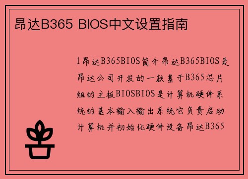 昂达B365 BIOS中文设置指南